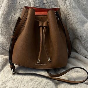 Calvin Klein Tan and Red Shoulder Bag